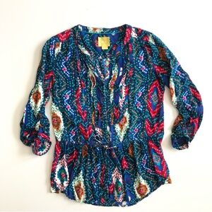 Anthropologie Aztec Geometric Bright colored Blouse 0/XS
